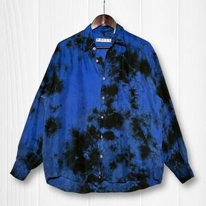 VTG Basix Fenn Wright & Mason Silk Tie Dye Button Down Shirt Women M Blue